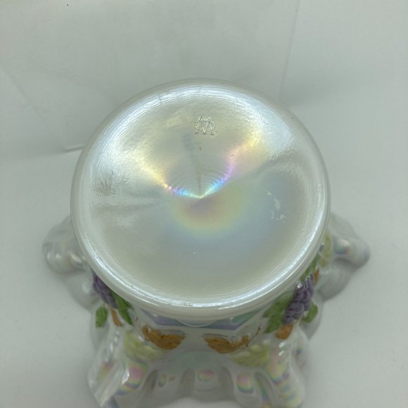 VTG Vintage Westmorland Iridescent Painted Fruit Pedestal Dish Candy Bowl Ruffle - Picture 5 of 6